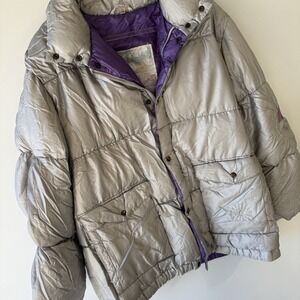 Vintage Mont Down Puffer Jacket Unisex Sz XL Silver Purple 100% Goose Down $198